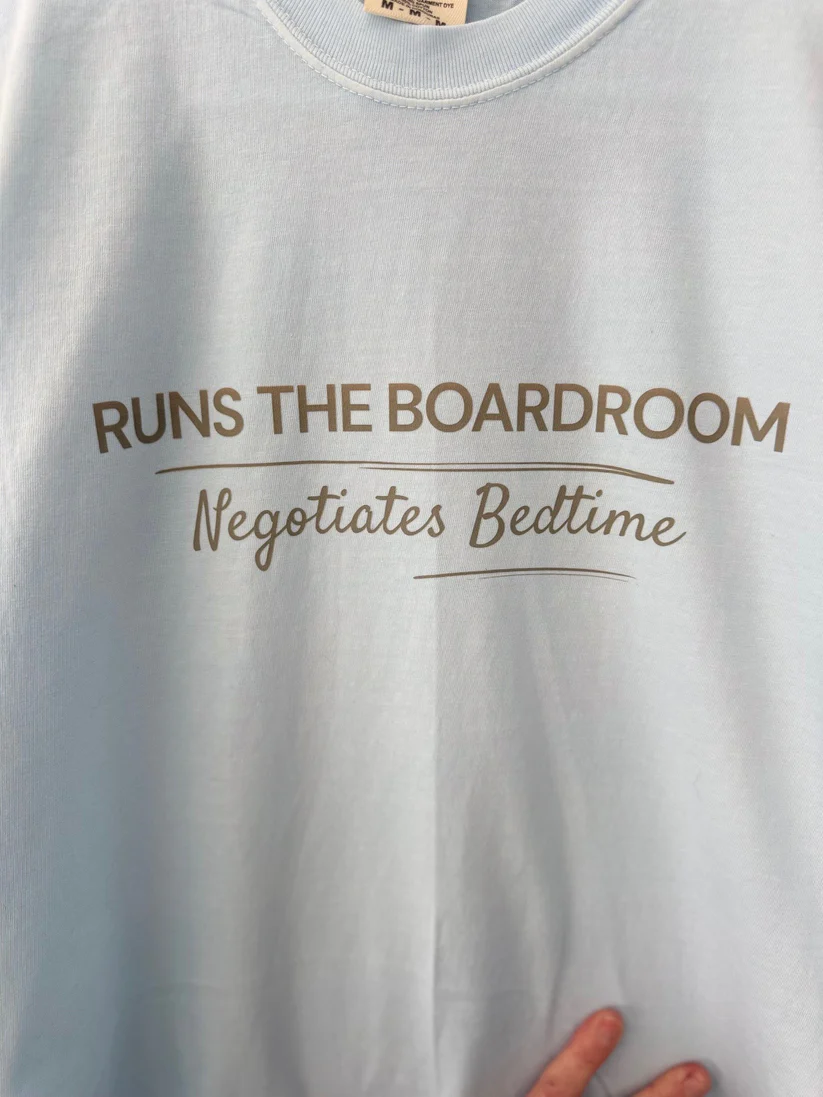 Runs the Boardroom. Negotiates Bedtime. - Adult Tee